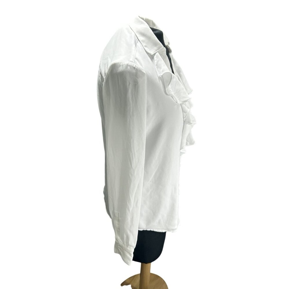Calvin Klein White Ruffled Button-Down Blouse XS - Picture 3 of 12